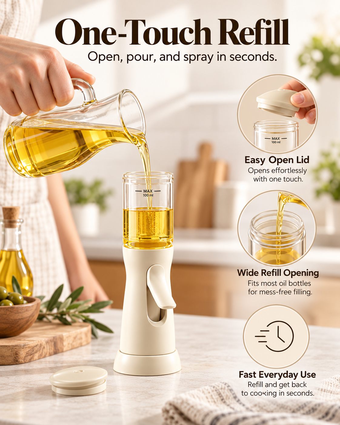 Glass Oil Sprayer, 100ml 360° Fine Mist Oil Spray Bottle for Air Fryers, Salads, BBQ, and Pan Cooking