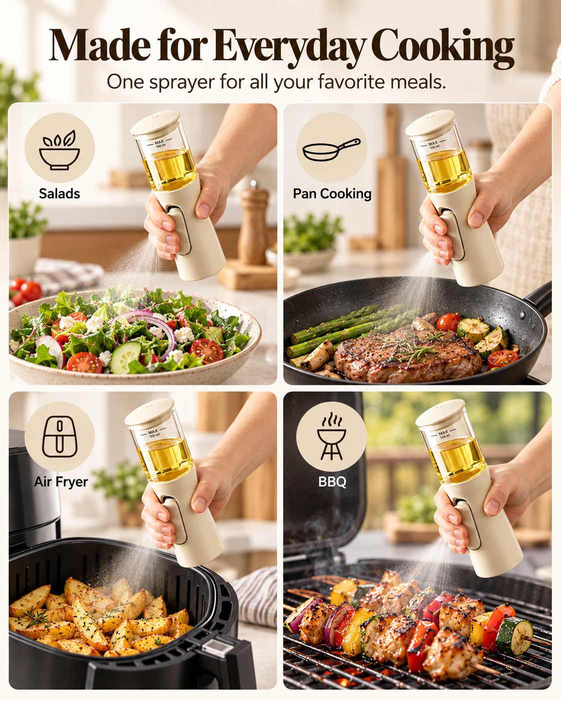 Glass Oil Sprayer, 100ml 360° Fine Mist Oil Spray Bottle for Air Fryers, Salads, BBQ, and Pan Cooking