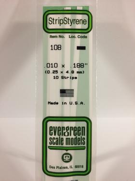 Evergreen .010" x .188" White Strip - Polystyrene - #108