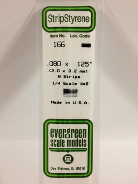 Evergreen .080" x .125" White Strip - Polystyrene - #166