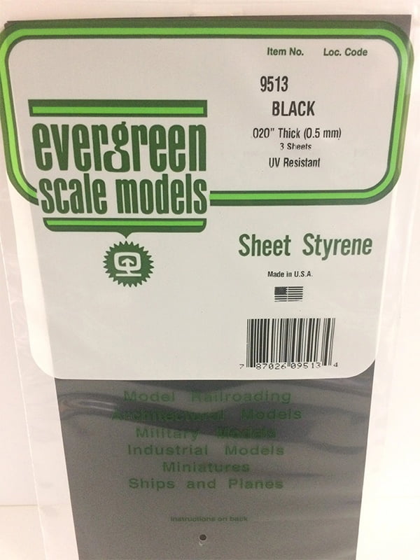 Evergreen Black Sheet - .50MM - 6x12 - Opaque Black Polystyrene - #9513