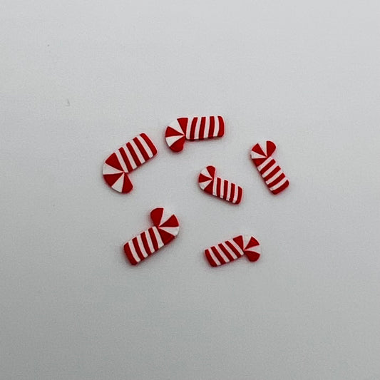 Candy - Shaped Like Candy Cane - 6 Pieces - Polymer Clay - 1/12 Scale Dollhouse Miniature