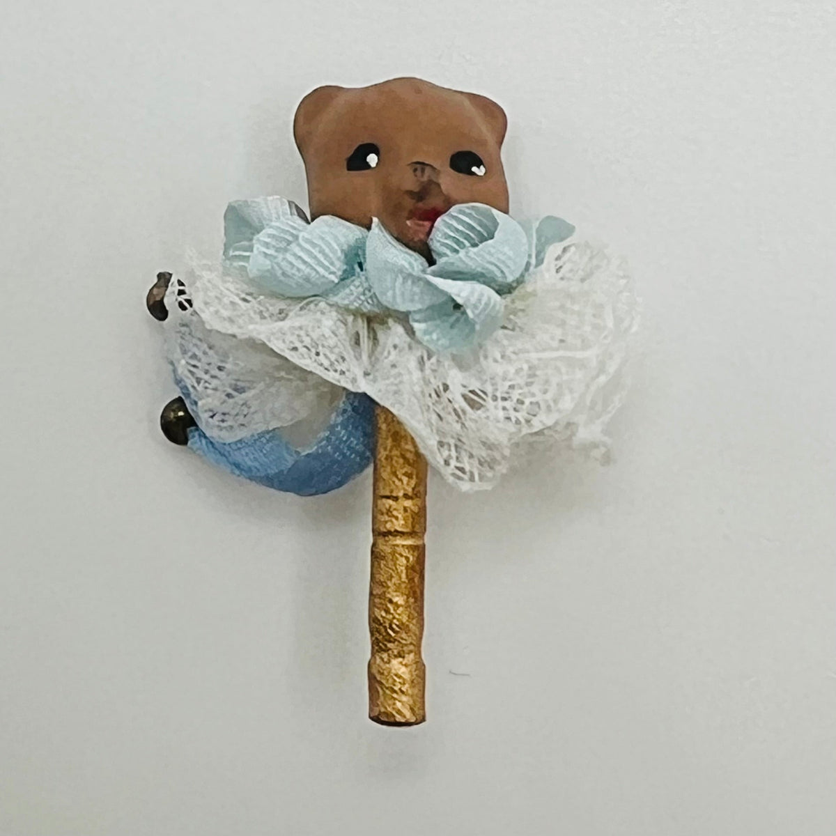 Handmade Teddy Bear Head Baby Rattle - 1/12 Scale Dollhouse Miniature