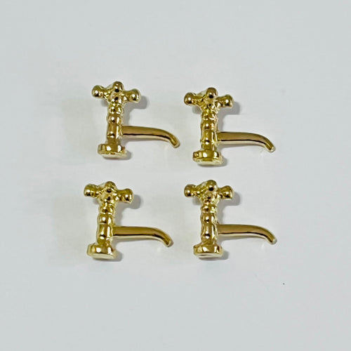 Set of 4 Brass Faucets - 1/12 Scale Dollhouse Miniature