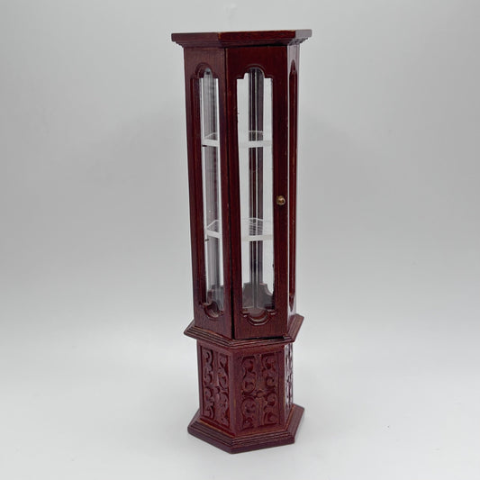 Curio Cabinet - Walnut - Acrylic Shelves - 1/12 Scale Dollhouse Miniature