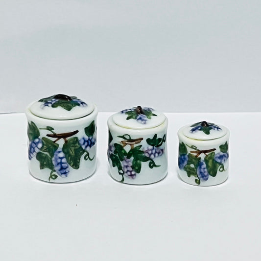 Set of 3 Canisters - Ceramic - 1/2 Scale Dollhouse Miniature