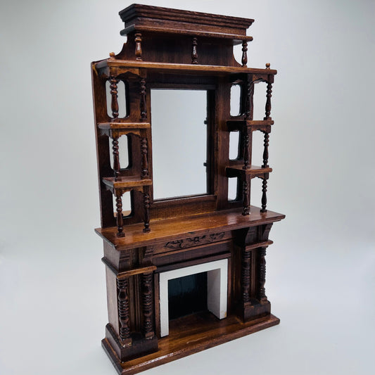 Mirrored Walnut Fireplace - 1/12 Scale Dollhouse Miniature