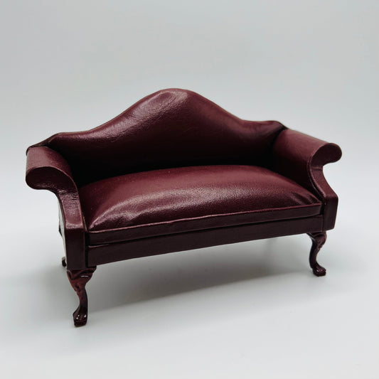 Red Leather Sofa with Walnut Claw Feet - 1/12 Scale Dollhouse Miniature