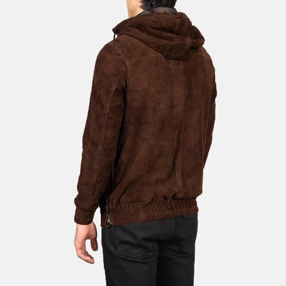 Kenton Hooded Mocha Suede Pullover Jacket