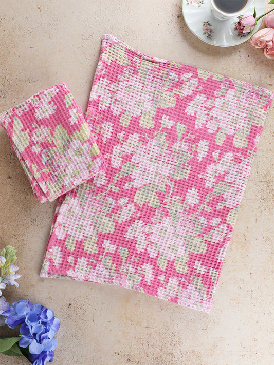 April Cornell - Apple Blossom Waffle Weave Tea Towel - Pink