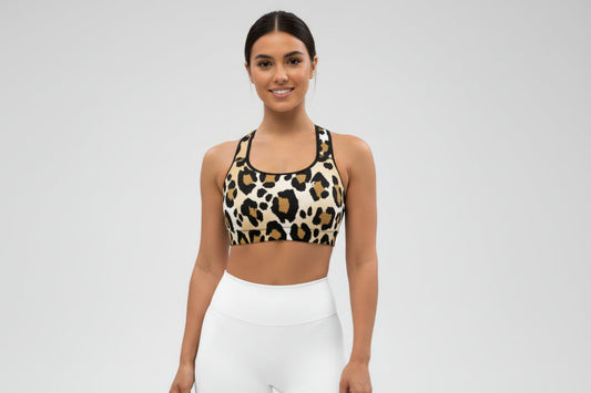 GymBumUK Big Cat Print Padded Sports Bra