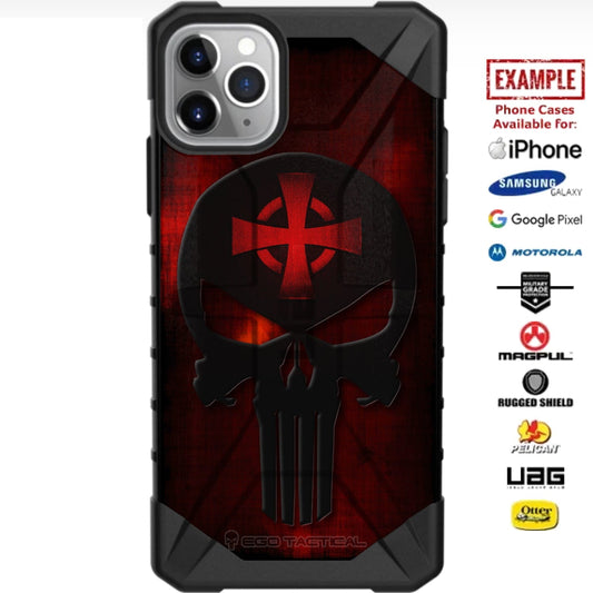 Red Templar Cross Black Punisher on Red Patina Custom Printed Case Design for Apple, Samsung, Google & Motorola Phone Models