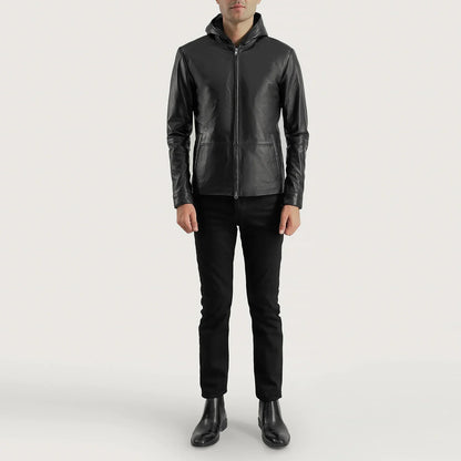 Andy Matte Black Hooded Leather Jacket