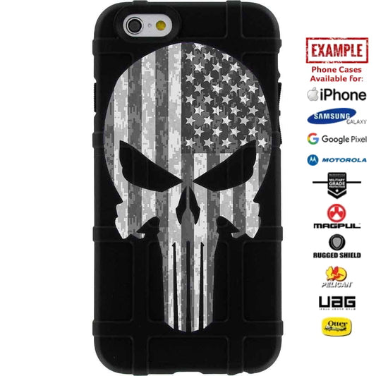 Punisher Subdued US American Flag Digi Camo Custom Printed Case Design for Apple, Samsung, Google & Motorola Phone Models